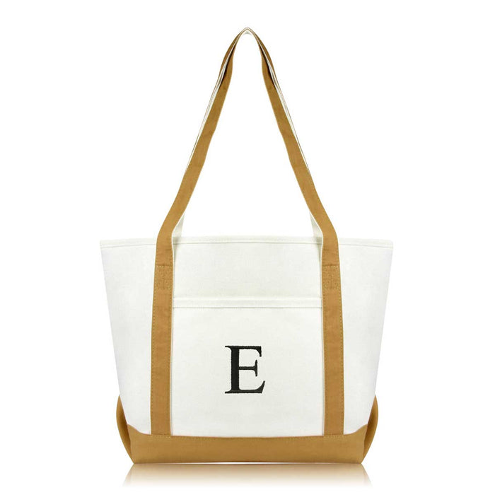 Dalix Medium Personalized Tote Bag Monogrammed Initial Letter - E