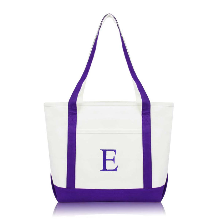 Dalix Medium Personalized Tote Bag Monogrammed Initial Letter - E