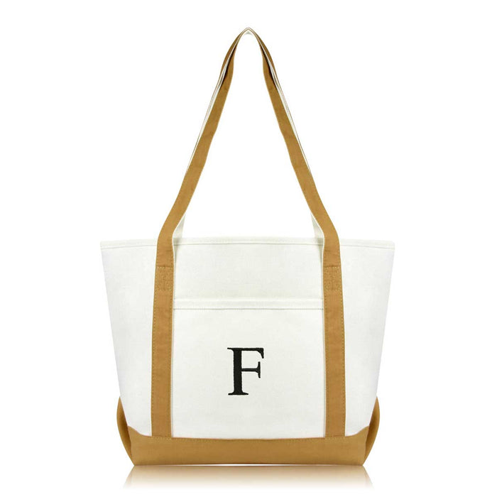 Dalix Medium Personalized Tote Bag Monogrammed Initial Letter - F