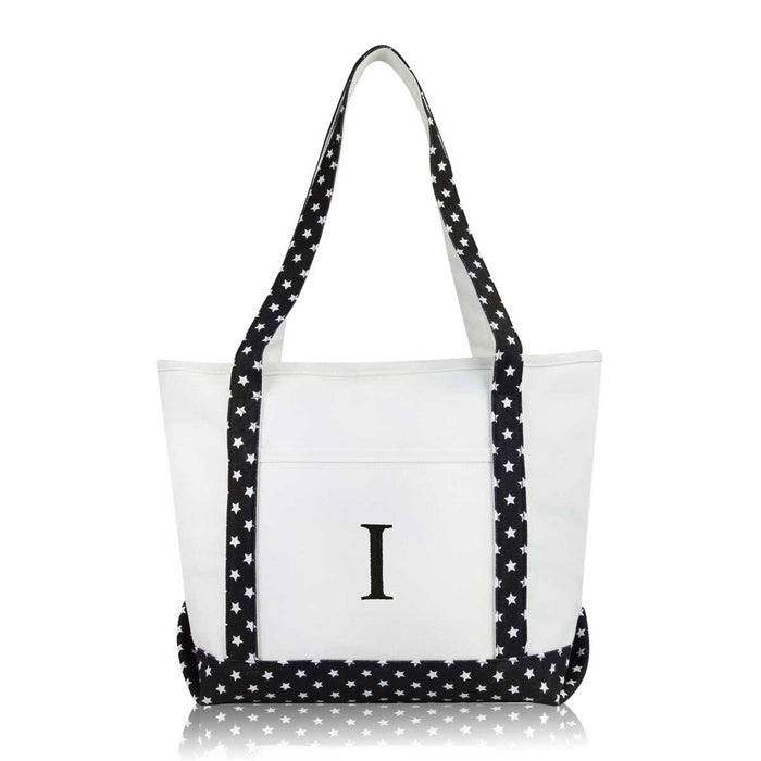 Dalix Medium Personalized Tote Bag Monogrammed Initial Letter - I