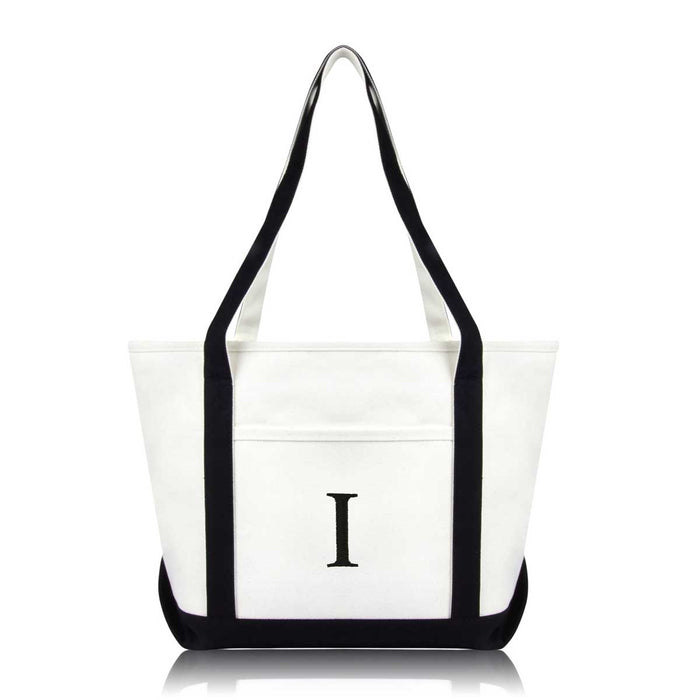Dalix Medium Personalized Tote Bag Monogrammed Initial Letter - I