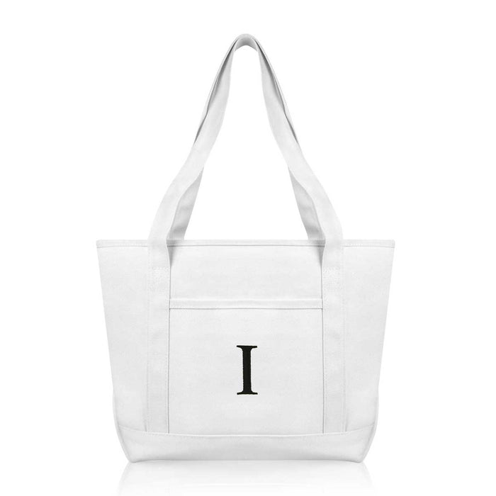 Dalix Medium Personalized Tote Bag Monogrammed Initial Letter - I