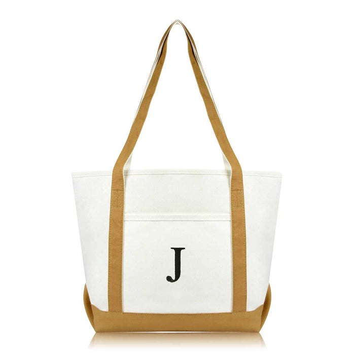 Dalix Medium Personalized Tote Bag Monogrammed Initial Letter - J