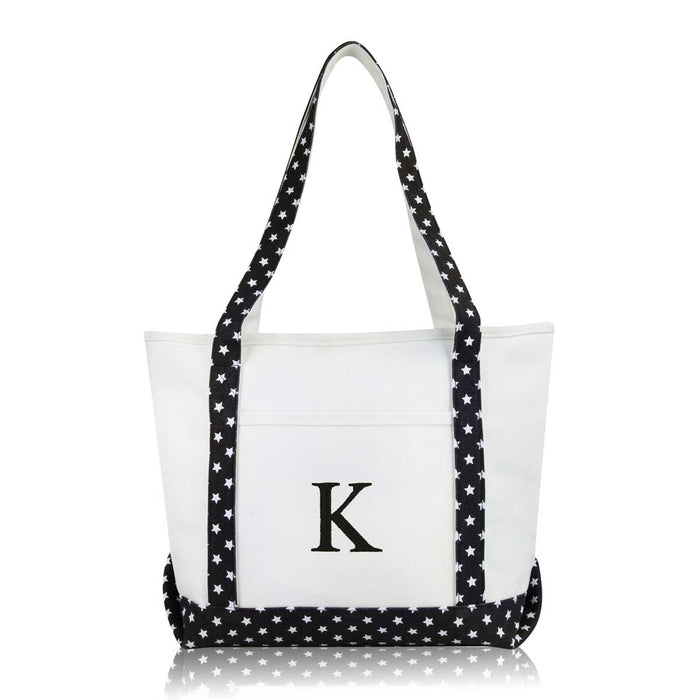 Dalix Medium Personalized Tote Bag Monogrammed Initial Letter - K