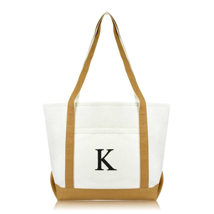 Dalix Medium Personalized Tote Bag Monogrammed Initial Letter - K