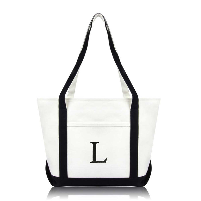 Dalix Medium Personalized Tote Bag Monogrammed Initial Letter - L