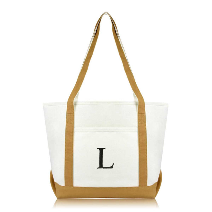 Dalix Medium Personalized Tote Bag Monogrammed Initial Letter - L