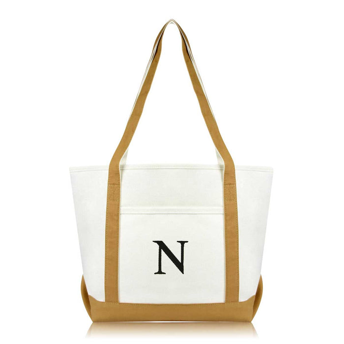 Dalix Medium Personalized Tote Bag Monogrammed Initial Letter - N