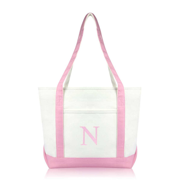 Dalix Medium Personalized Tote Bag Monogrammed Initial Letter - N