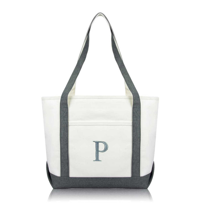 Dalix Medium Personalized Tote Bag Monogrammed Initial Letter - P