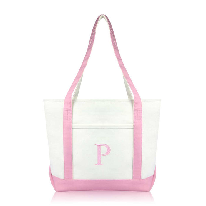 Dalix Medium Personalized Tote Bag Monogrammed Initial Letter - P