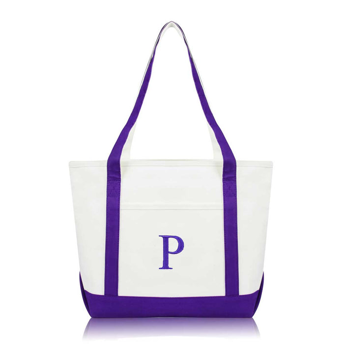 Dalix Medium Personalized Tote Bag Monogrammed Initial Letter - P