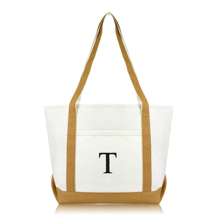 Dalix Medium Personalized Tote Bag Monogrammed Initial Letter - T