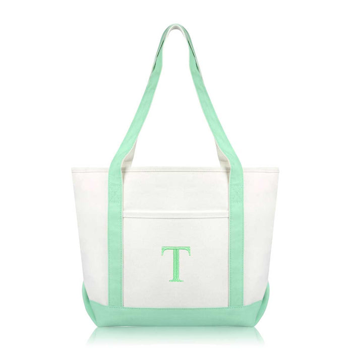 Dalix Medium Personalized Tote Bag Monogrammed Initial Letter - T