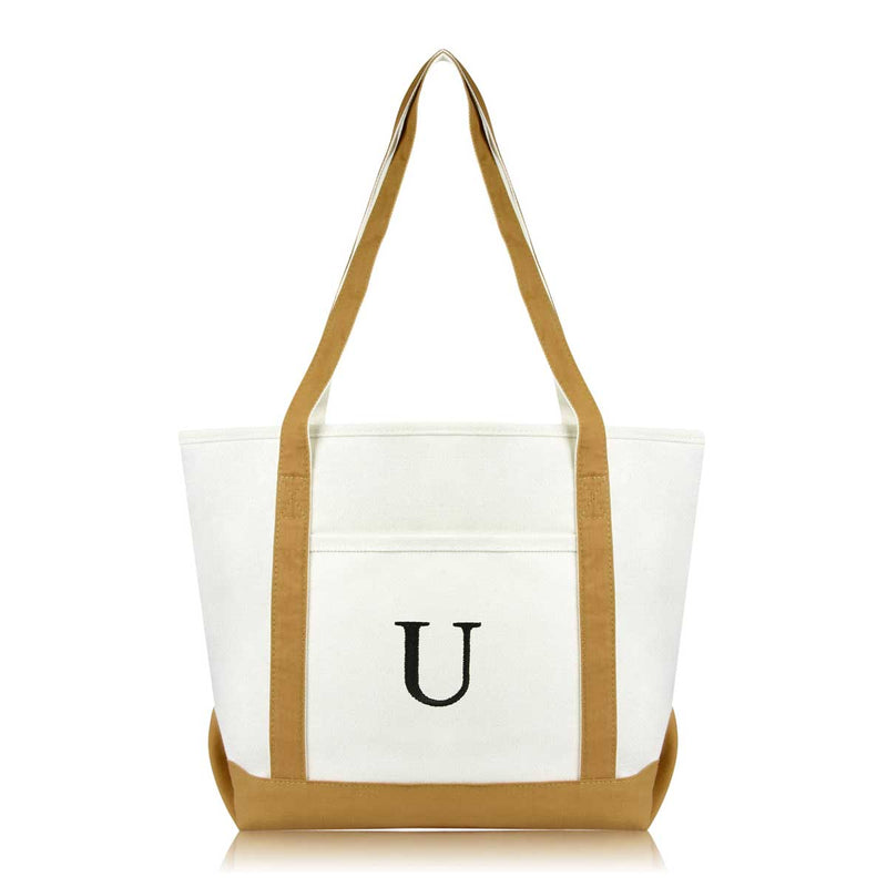 Dalix Medium Personalized Tote Bag Monogrammed Initial Letter - U