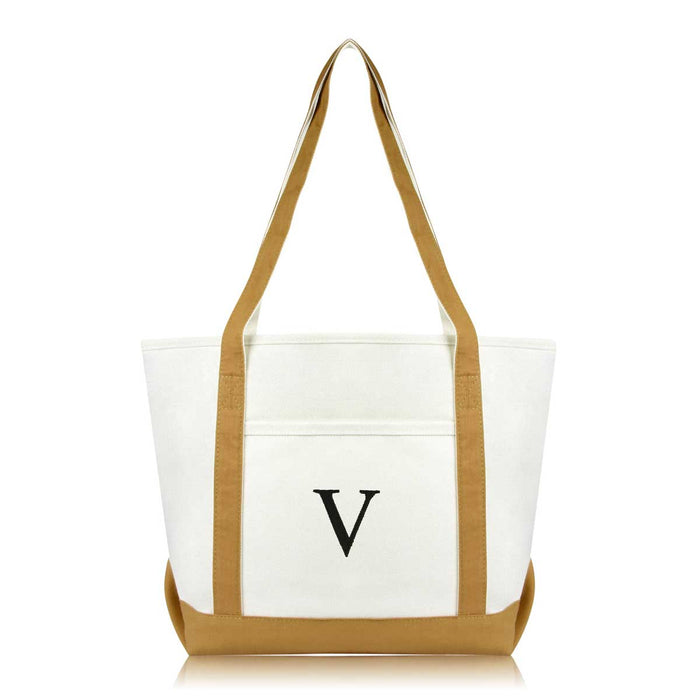 Dalix Medium Personalized Tote Bag Monogrammed Initial Letter - V