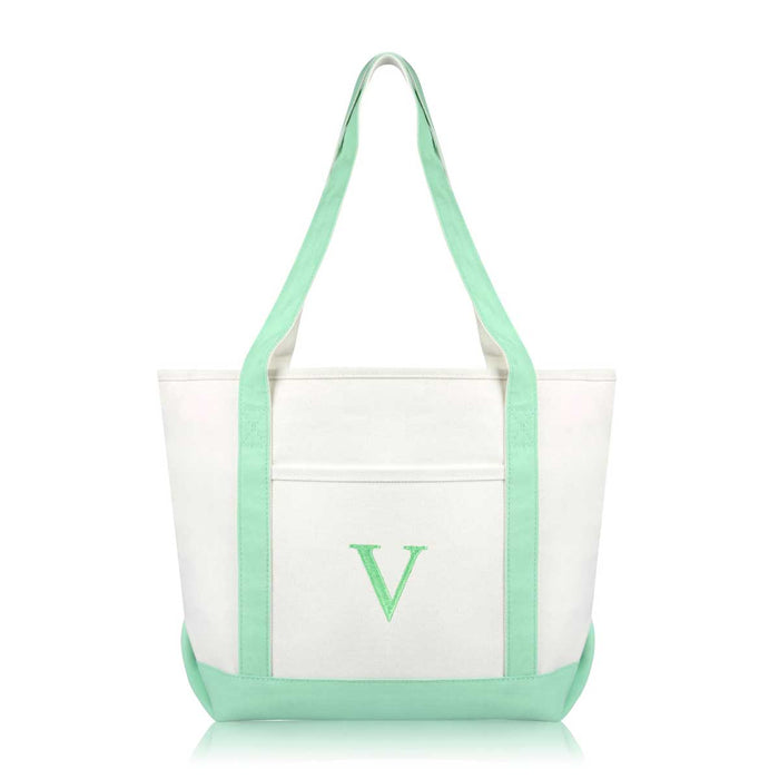Dalix Medium Personalized Tote Bag Monogrammed Initial Letter - V