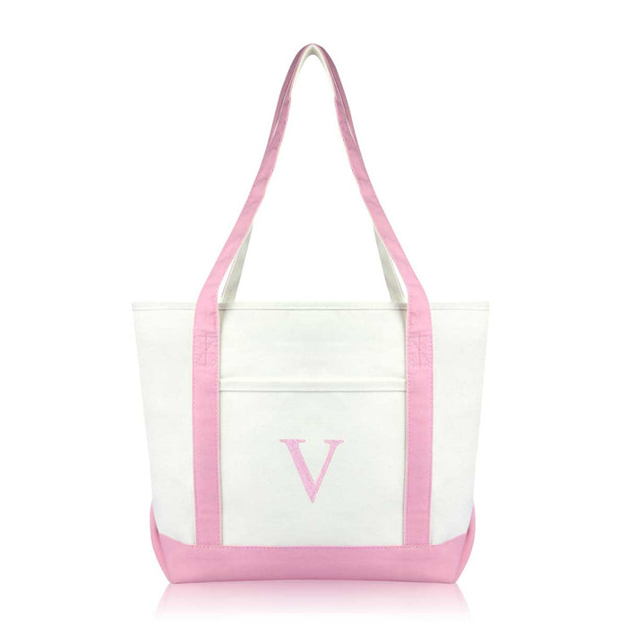 Dalix Medium Personalized Tote Bag Monogrammed Initial Letter - V