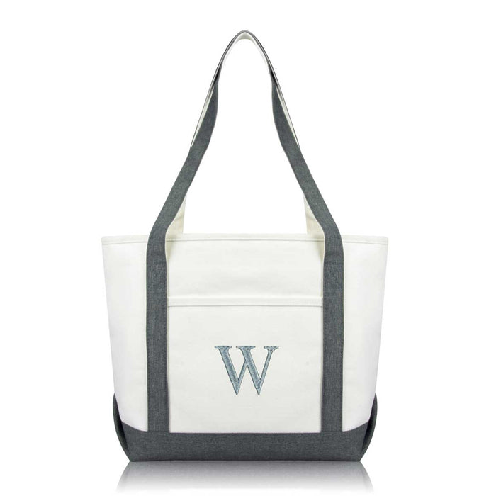 Dalix Medium Personalized Tote Bag Monogrammed Initial Letter - W