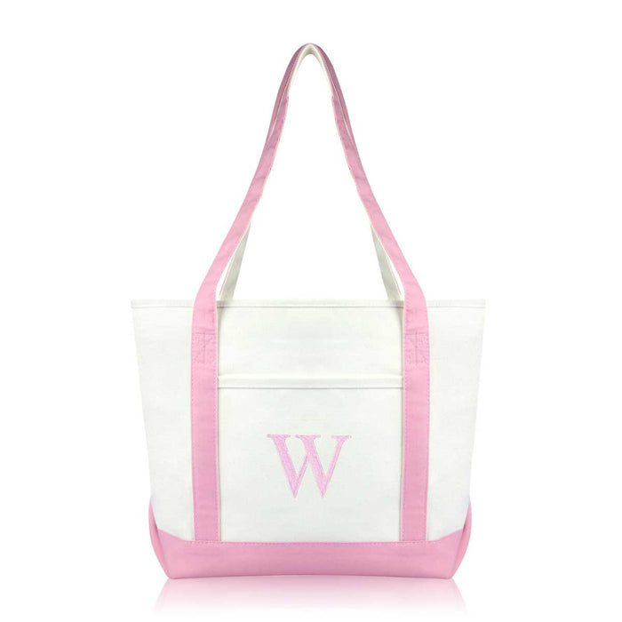 Dalix Medium Personalized Tote Bag Monogrammed Initial Letter - W
