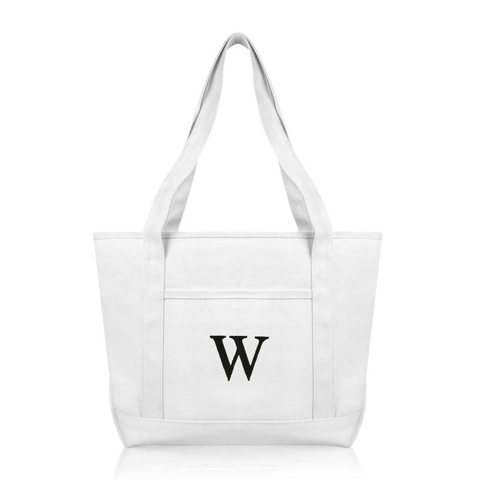 Dalix Medium Personalized Tote Bag Monogrammed Initial Letter - W