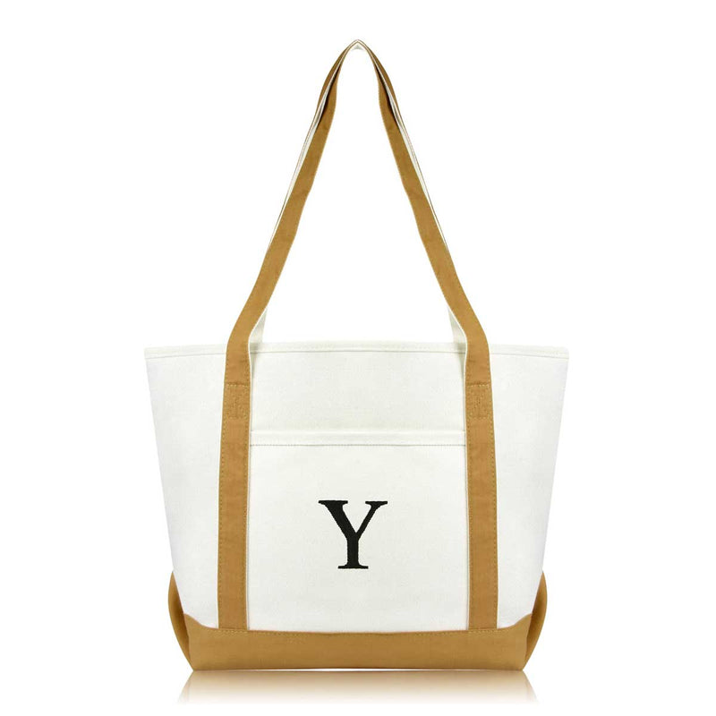Dalix Medium Personalized Tote Bag Monogrammed Initial Letter - Y