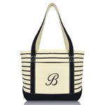 Dalix Striped B-Initial Tote Bag Womens Ballent Letter B