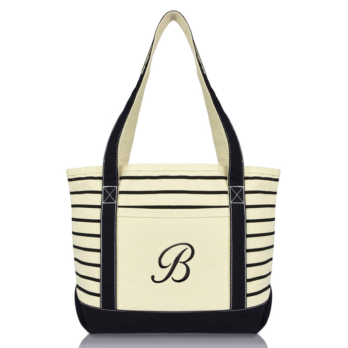 Dalix Striped B-Initial Tote Bag Womens Ballent Letter B