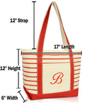Dalix Striped B-Initial Tote Bag Womens Ballent Letter B