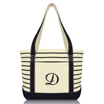 Dalix Striped D-Initial Tote Bag Womens Ballent Letter D