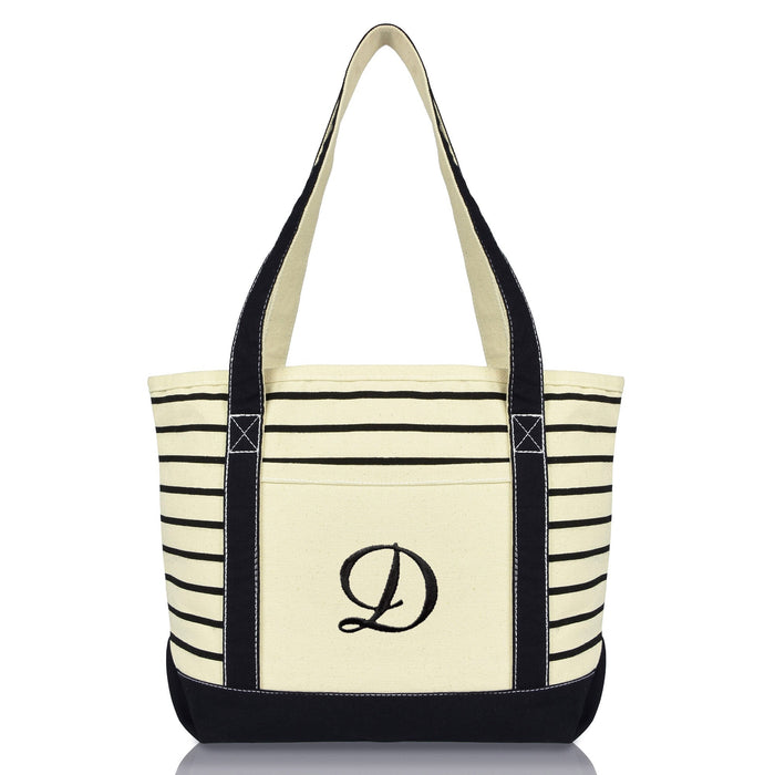 Dalix Striped D-Initial Tote Bag Womens Ballent Letter D