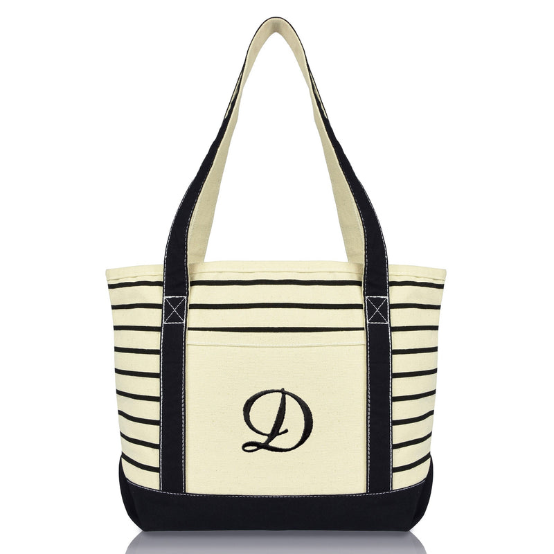 Dalix Striped D-Initial Tote Bag Womens Ballent Letter D