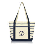 Dalix Striped D-Initial Tote Bag Womens Ballent Letter D