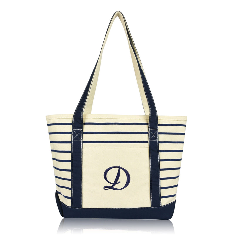 Dalix Striped D-Initial Tote Bag Womens Ballent Letter D