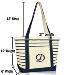 Dalix Striped D-Initial Tote Bag Womens Ballent Letter D