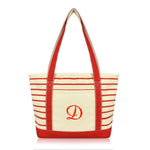 Dalix Striped D-Initial Tote Bag Womens Ballent Letter D