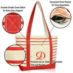 Dalix Striped D-Initial Tote Bag Womens Ballent Letter D