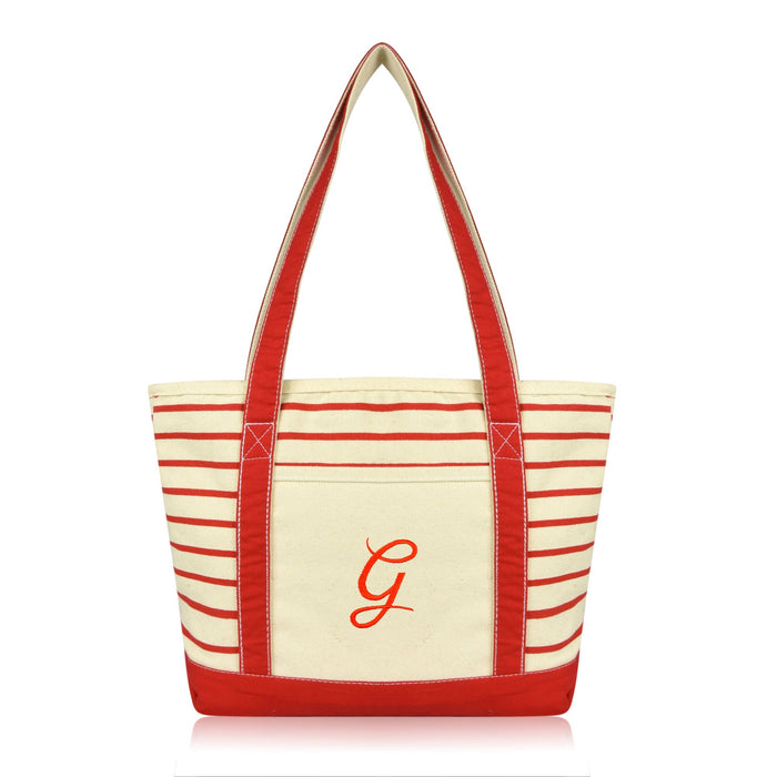 Dalix Striped G-Initial Tote Bag Womens Ballent Letter G