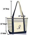 Dalix Striped I-Initial Tote Bag Womens Ballent Letter I