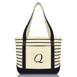 Dalix Striped Q-Initial Tote Bag Womens Ballent Letter Q