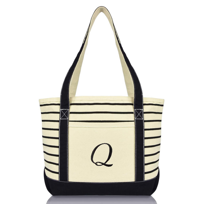 Dalix Striped Q-Initial Tote Bag Womens Ballent Letter Q