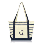 Dalix Striped Q-Initial Tote Bag Womens Ballent Letter Q