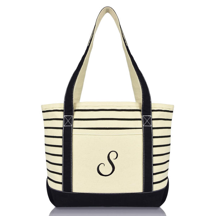Dalix Striped S-Initial Tote Bag Womens Ballent Letter S