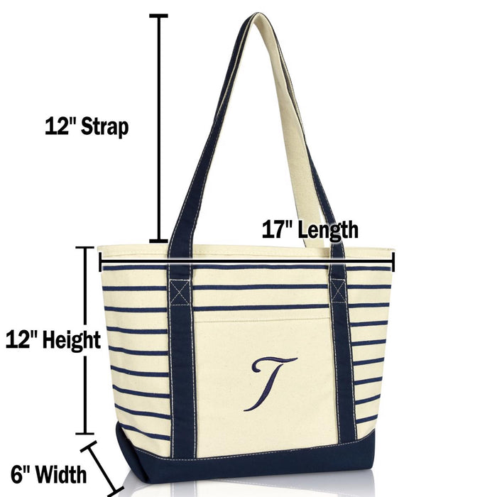 Dalix Striped T-Initial Tote Bag Womens Ballent Letter T