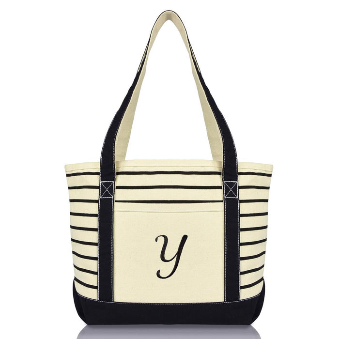 Dalix Striped Y-Initial Tote Bag Womens Ballent Letter Y