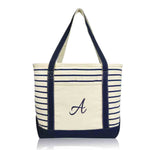 Dalix Striped A-Initial Tote Bag Womens Ballent Letter A