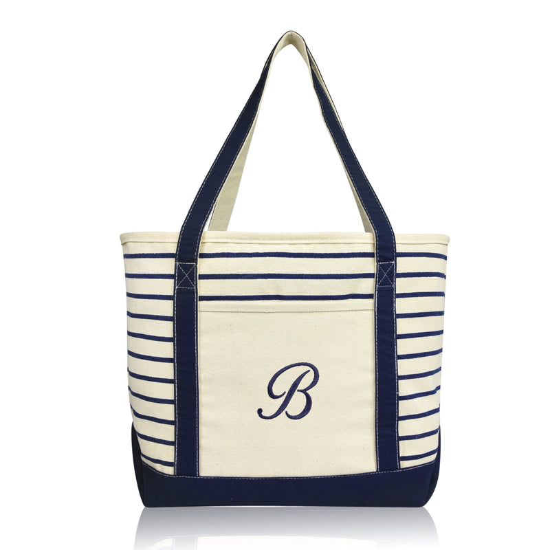 Dalix Striped B-Initial Tote Bag Womens Ballent Letter B