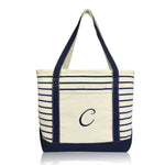 Dalix Striped C-Initial Tote Bag Womens Ballent Letter C