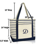 Dalix Striped D-Initial Tote Bag Womens Ballent Letter D