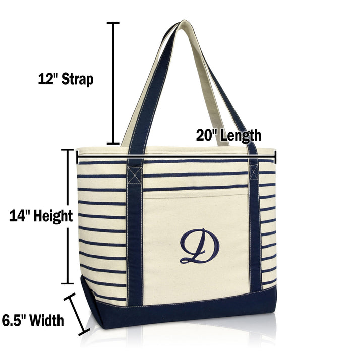 Dalix Striped D-Initial Tote Bag Womens Ballent Letter D